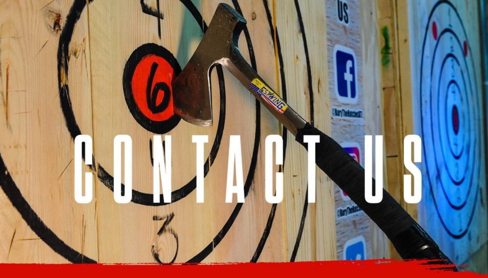 Bury The Hatchet Contact US Page Header Image. Image of Axe Stuck in Bulls Eye